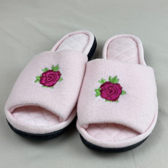 Gold Toe Pink Terry Cloth Rose Slip On House Shoes Slippers Slides Medium (8) - Picture 6 of 6